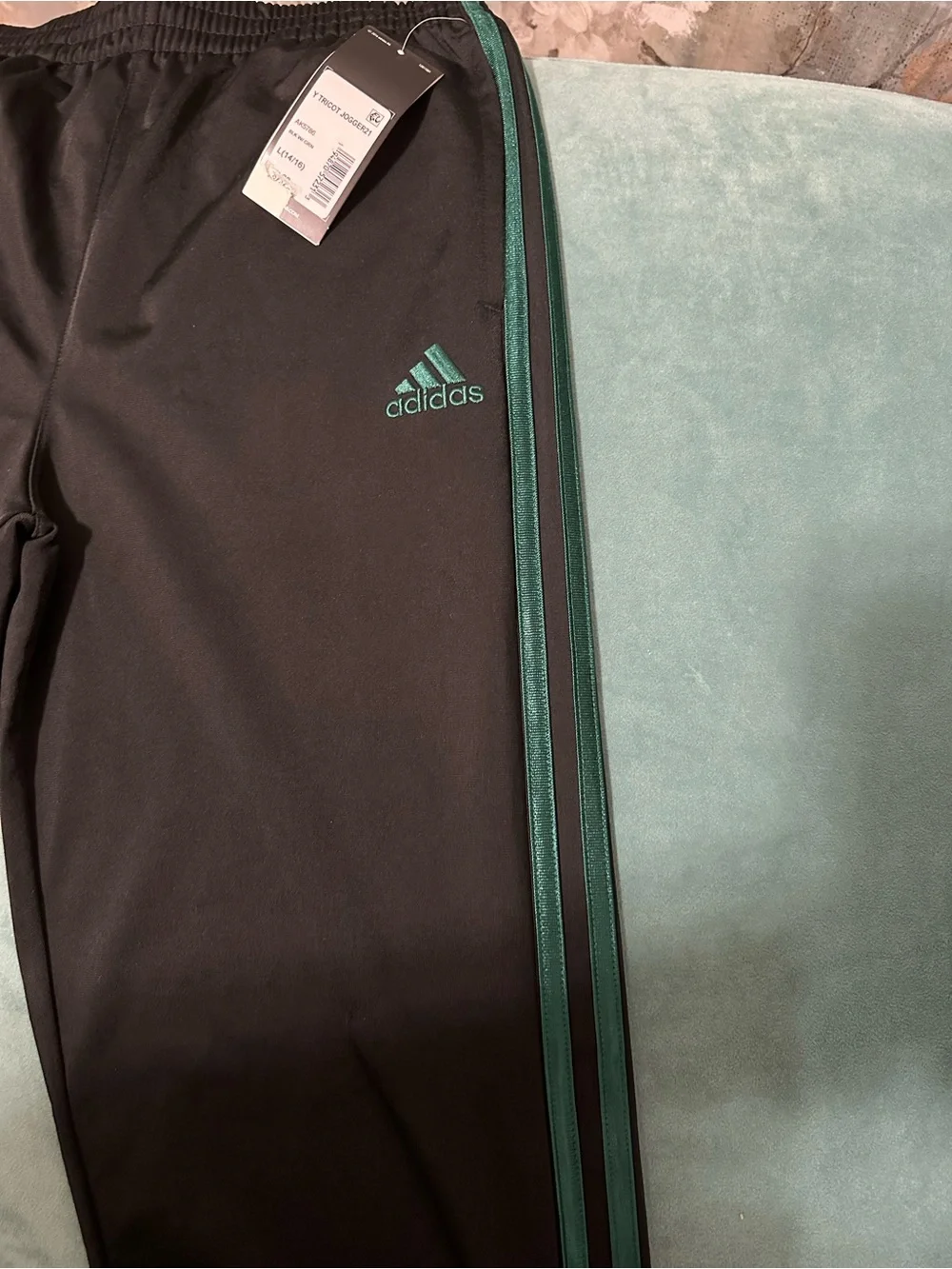 adidas Black and Green Full-Zip Track Suit Jacket and pants